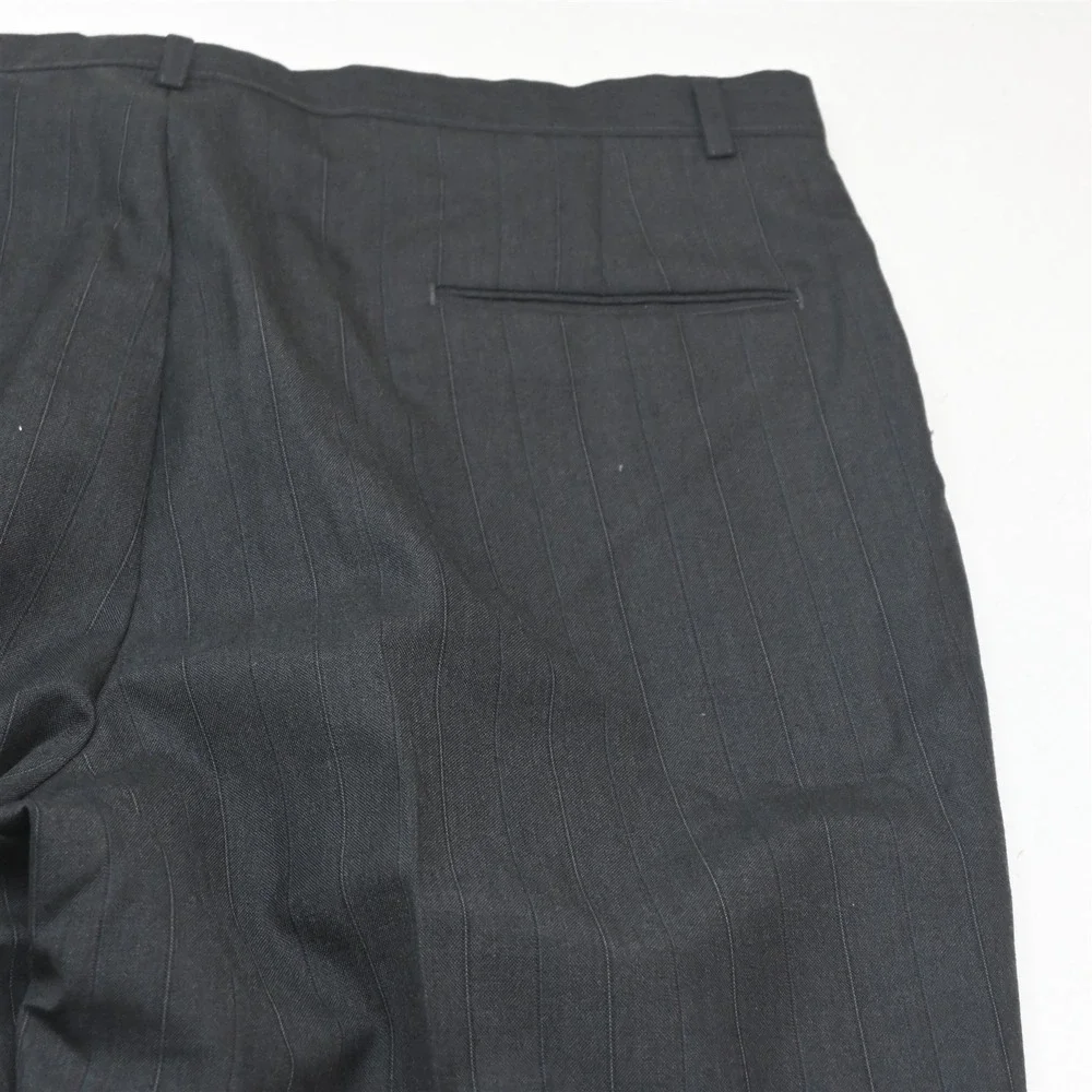 Vtg Y2K 2000s Boxy Double Breasted 46L 36x32 Gray Striped Wool Jacket Pants Suit